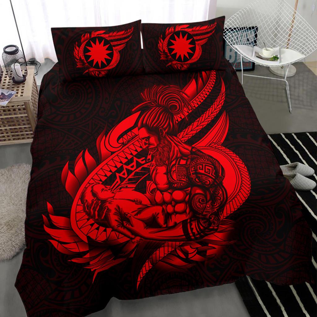 Polynesian Bedding Set - Nauru Duvet Cover Set Father And Son Red Red - Polynesian Pride