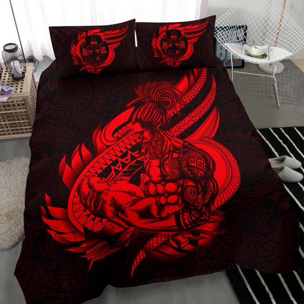 Polynesian Bedding Set - Fiji Duvet Cover Set Father And Son Red Red - Polynesian Pride