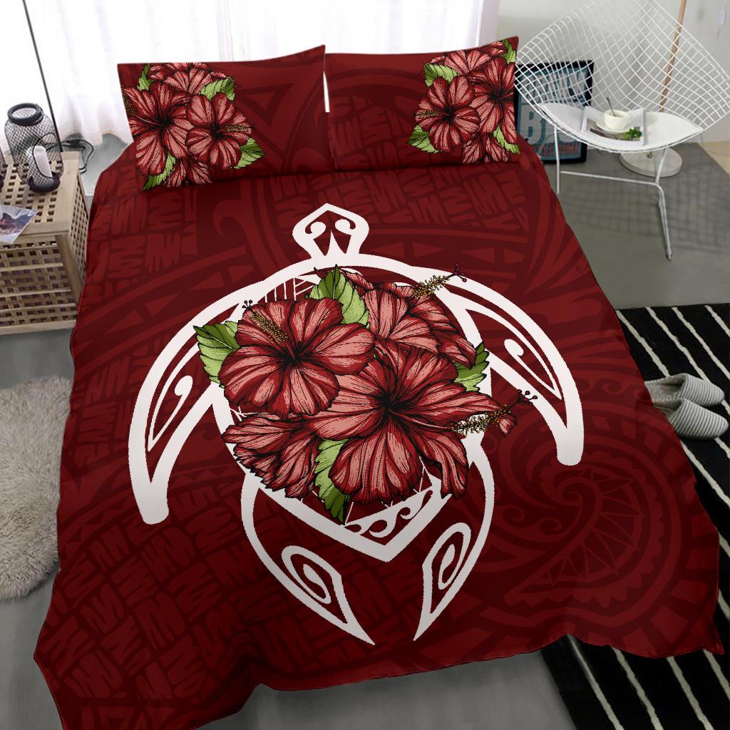 Hawaii Bedding Set - Hawaii Turtle Hibiscus Polynesian Bedding Set - Red Two - Polynesian Pride