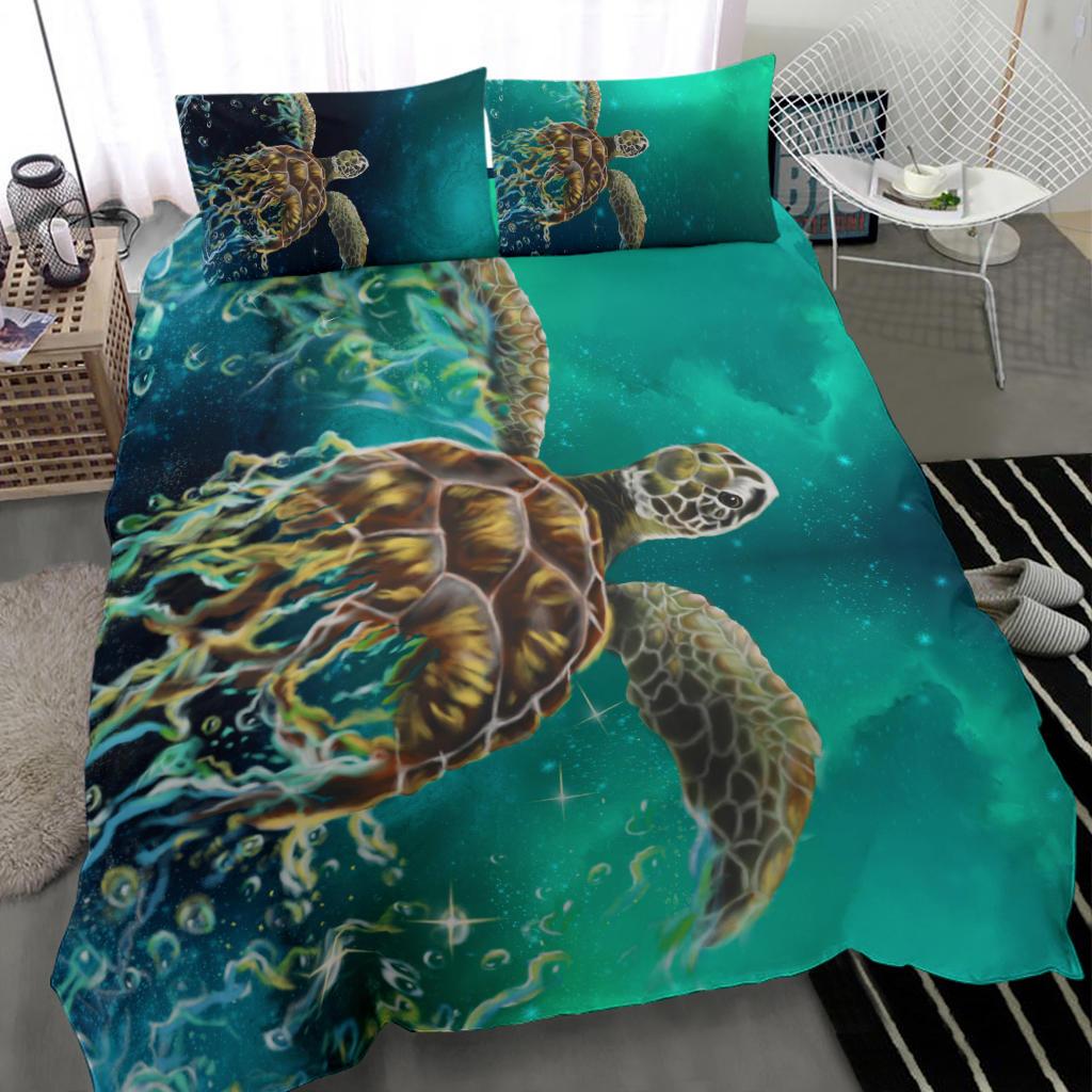 Hawaii Sea Turtle Water Color Travel Sea Bedding Set - AH - Green - Polynesian Pride