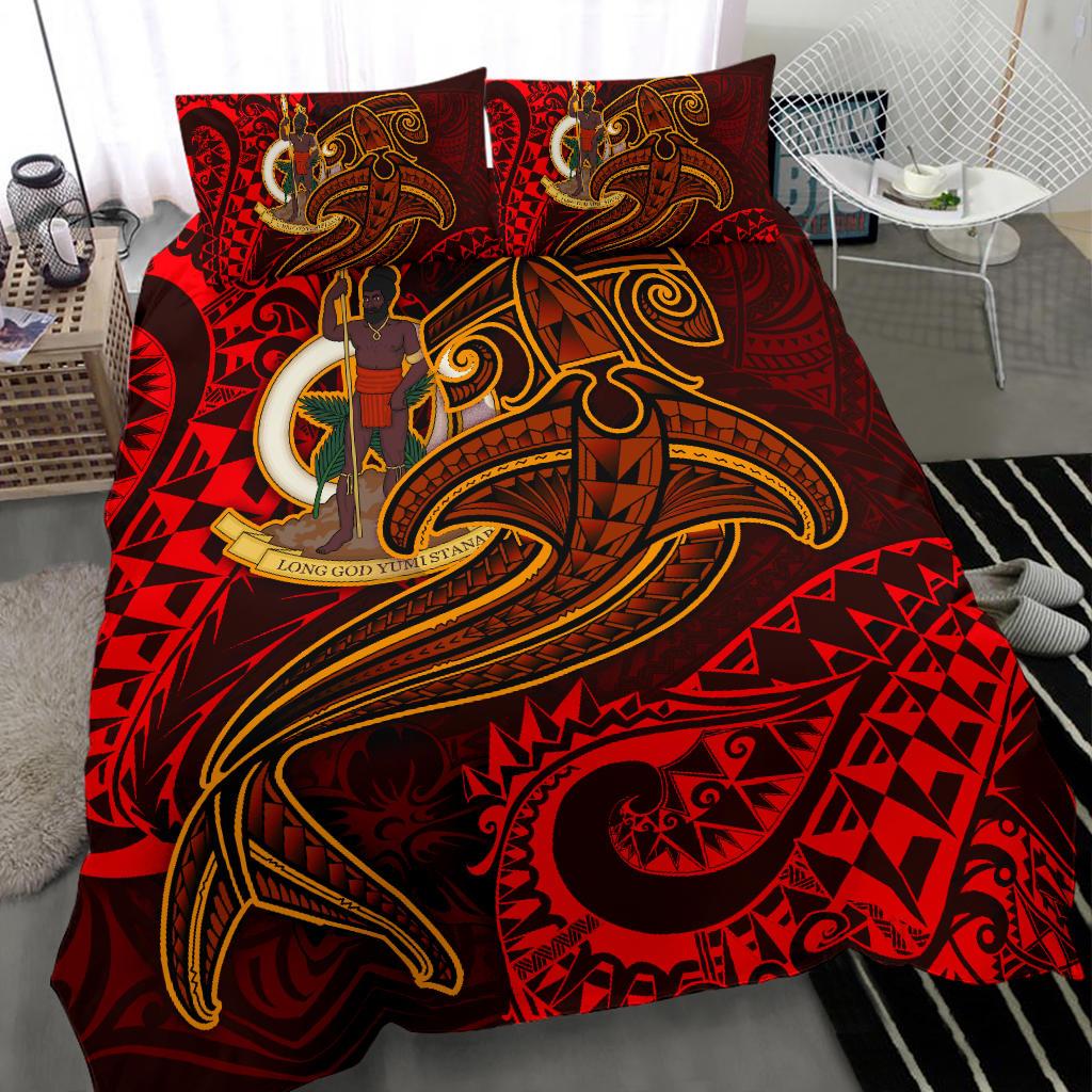 Vanuatu Polynesian Bedding Set - Red Shark Polynesian Tattoo - Polynesian Pride