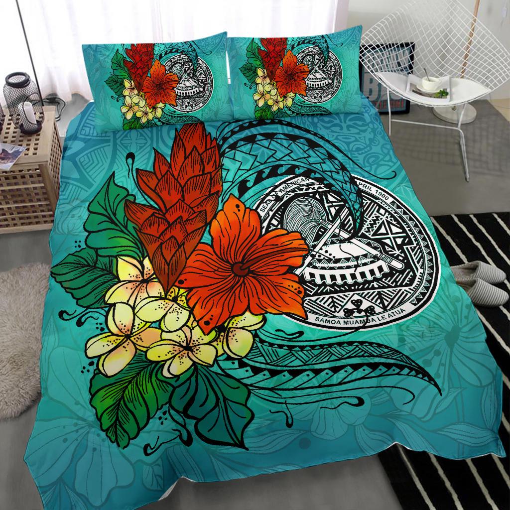 American Samoa Bedding Set - Tropical Flowers Style Black - Polynesian Pride