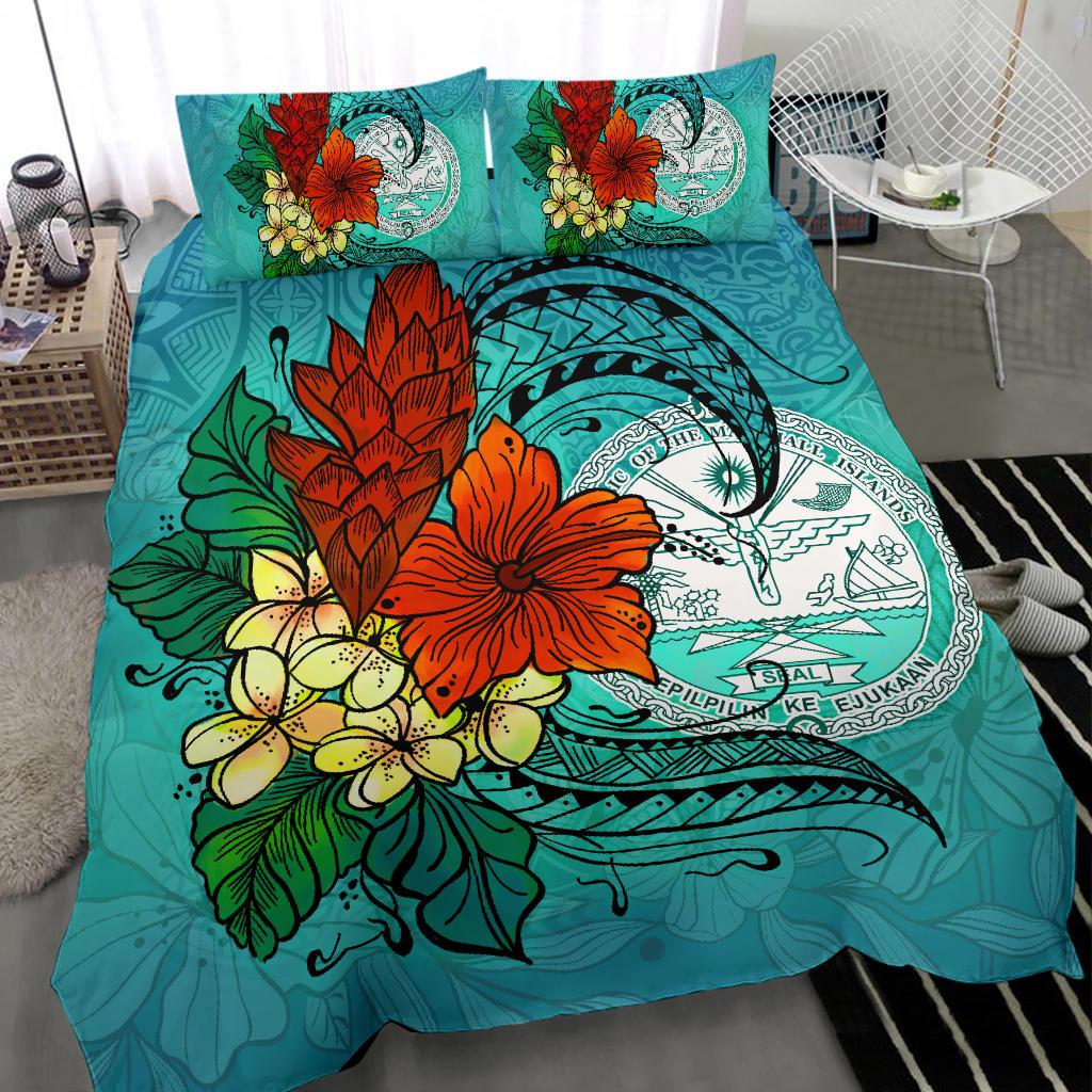 Marshall Islands Bedding Set - Tropical Flowers Style Black - Polynesian Pride