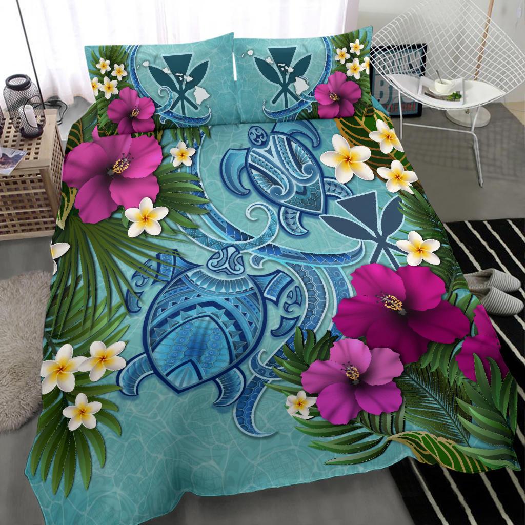 Kanaka Maoli (Hawaiian) Bedding Set - Polynesian Turtle Hibiscus And Plumeria - Polynesian Pride
