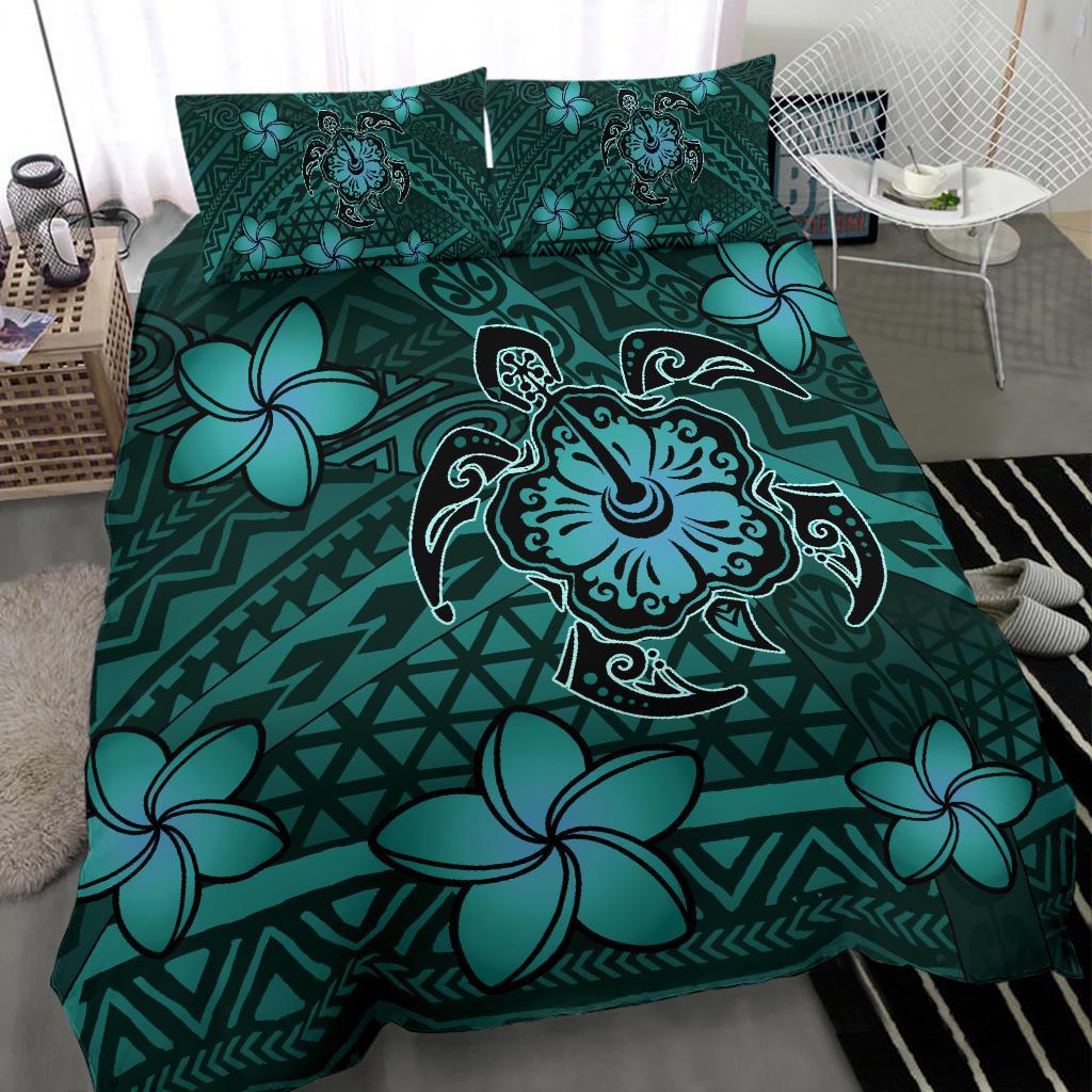 Hawaii Mix Polynesian Turtle Plumeria Bedding Set - AH - Nick Style - Turquoise - Polynesian Pride