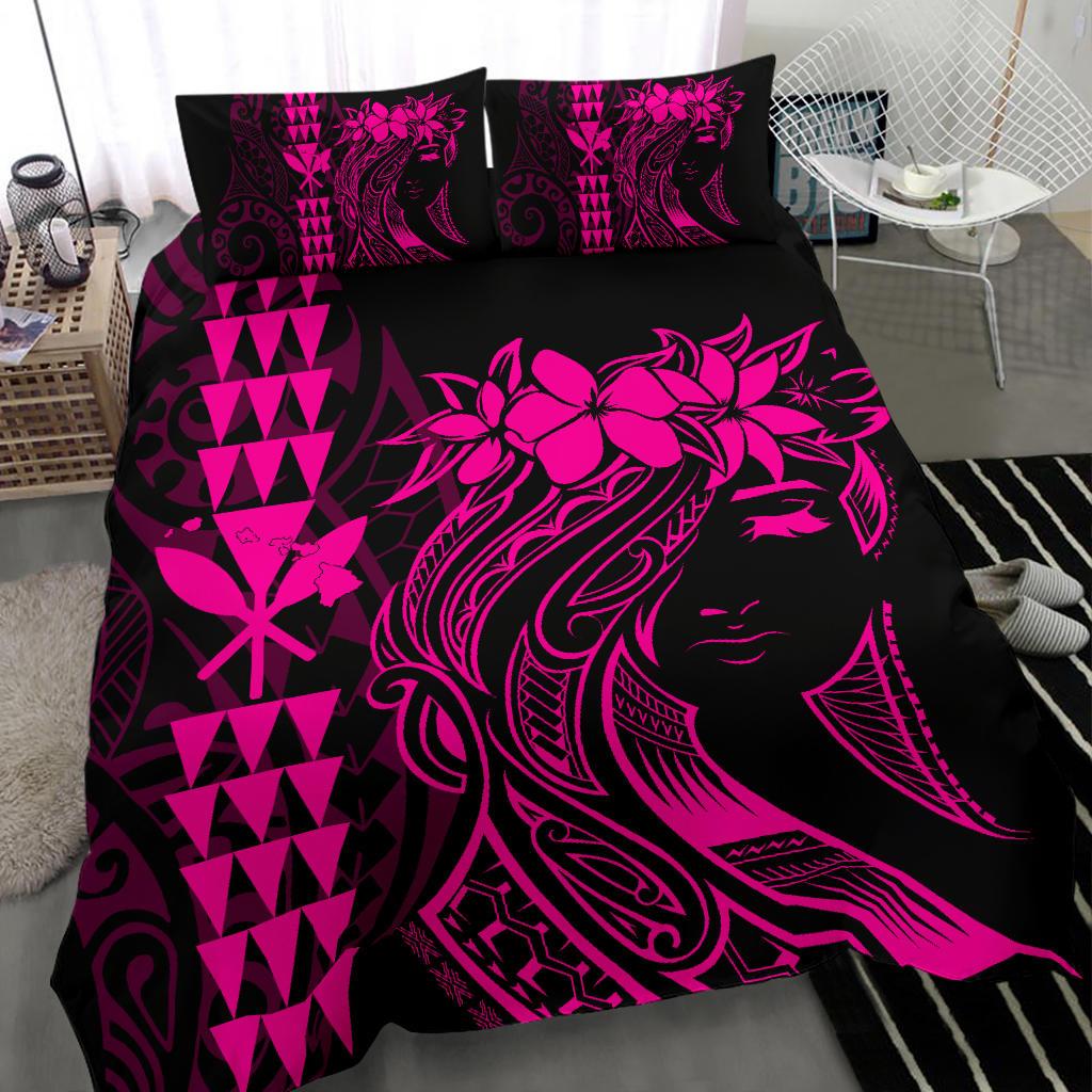 Hawaii Map Kanaka Polynesian Hula Girl Bedding Set - Pink - Polynesian Pride