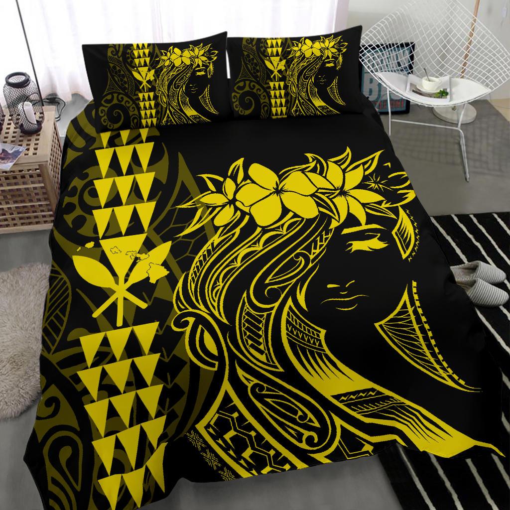 Hawaii Map Kanaka Polynesian Hula Girl Bedding Set - Yellow - Polynesian Pride