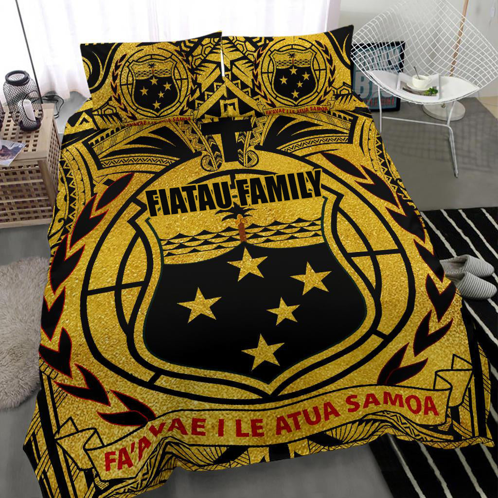 (FIATAU FAMILY) Samoa Bedding Set - Samoa Coat Of Arm, Polynesian Tattoo Gold RLT7 Golden - Polynesian Pride