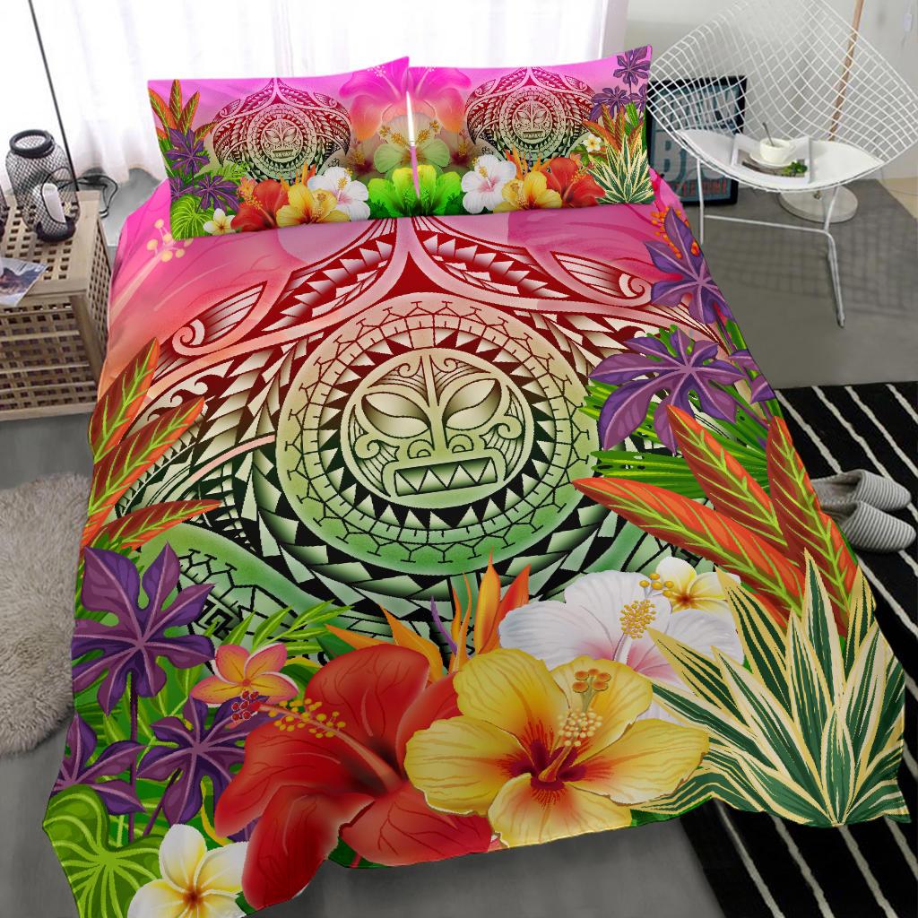 Polynesian Bedding Set - Manta Ray Tropical Flowers - Polynesian Pride
