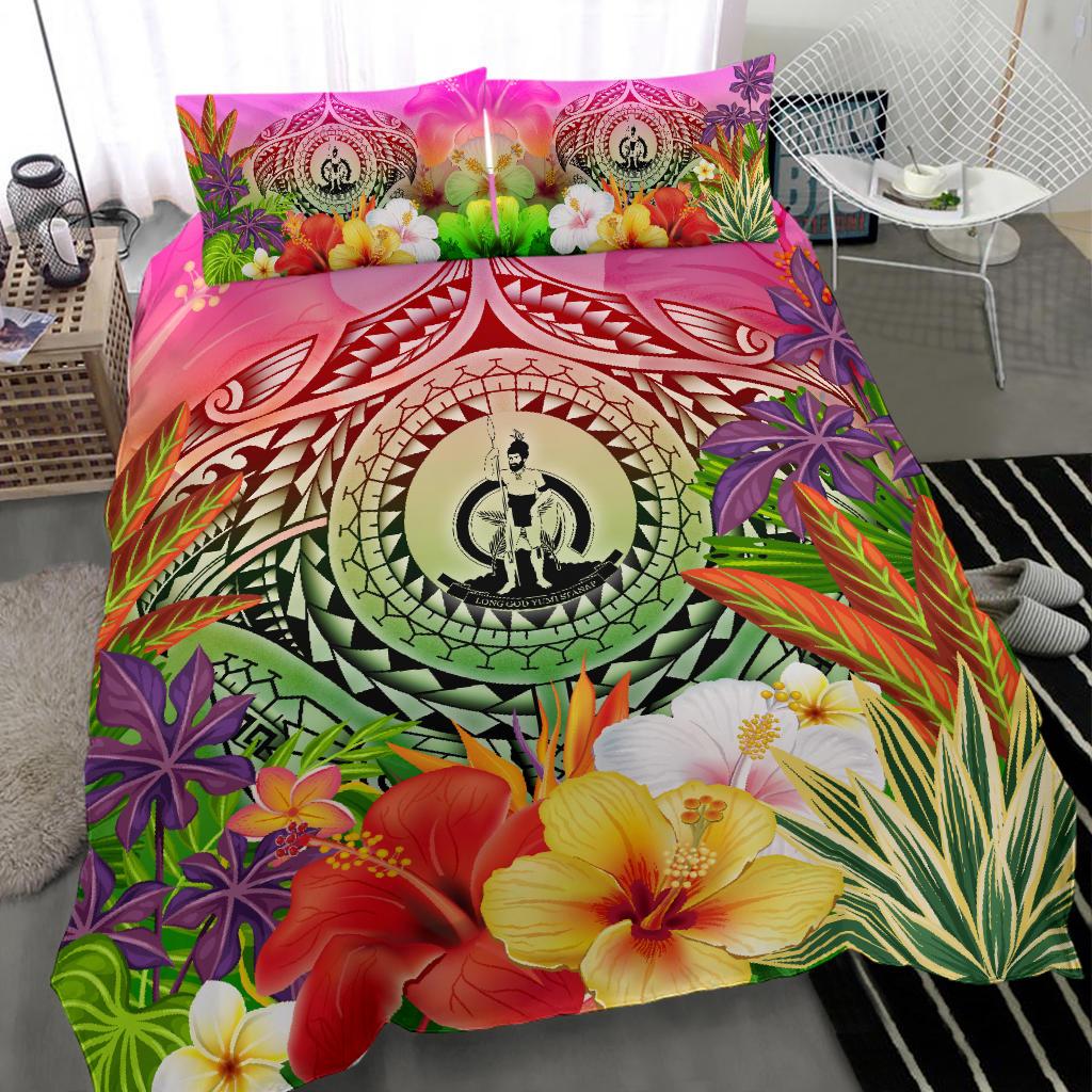 Vanuatu Polynesian Bedding Set - Manta Ray Tropical Flowers - Polynesian Pride