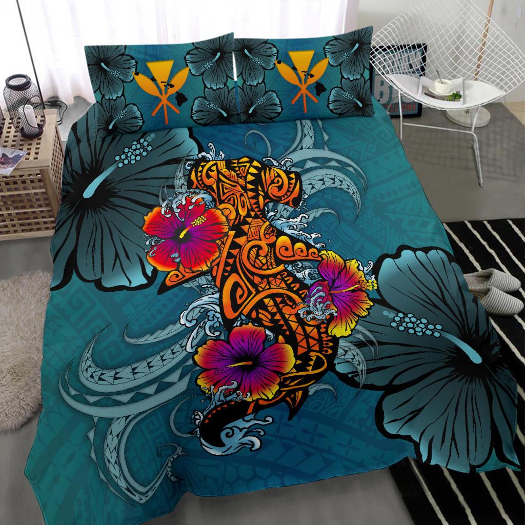 Kanaka Maoli (Hawaiian) Bedding Set - Polynesian Hammerhead Shark Hibiscus - Polynesian Pride