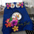 Polynesian Custom Personalised Bedding Set - Niue Duvet Cover Set Floral With Seal Blue - Polynesian Pride