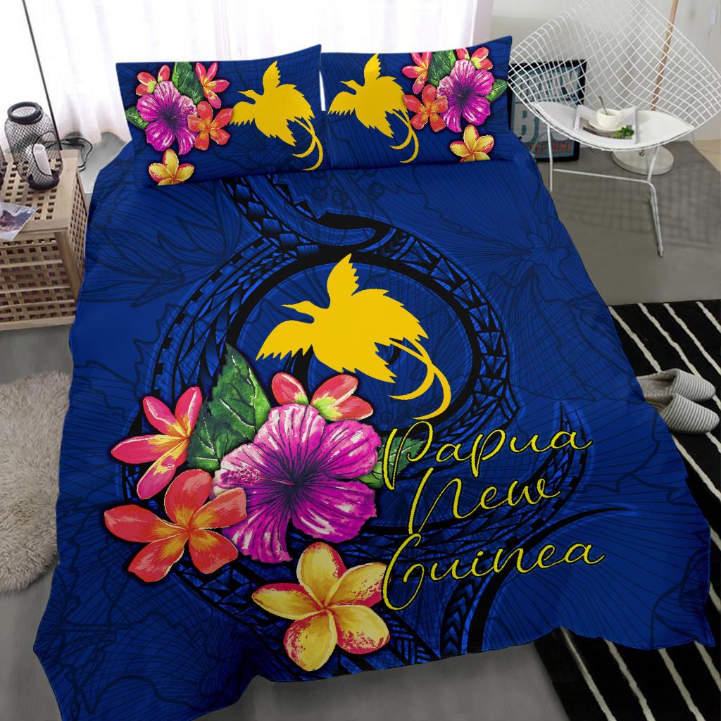 Polynesian Bedding Set - Papua New Guinea Duvet Cover Set Floral With Seal Blue - Polynesian Pride