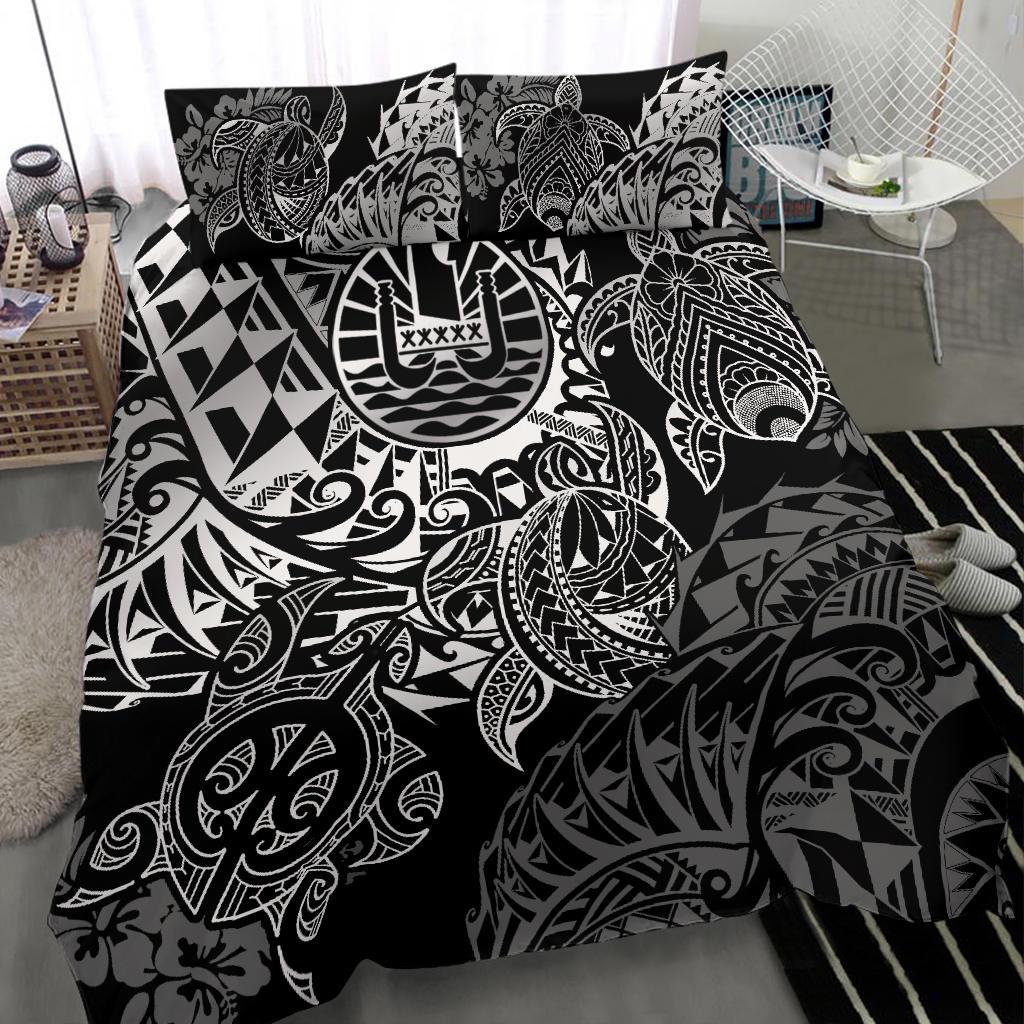 Tahiti Polynesian Bedding Set - White Turtle Hibiscus Flowing - Polynesian Pride