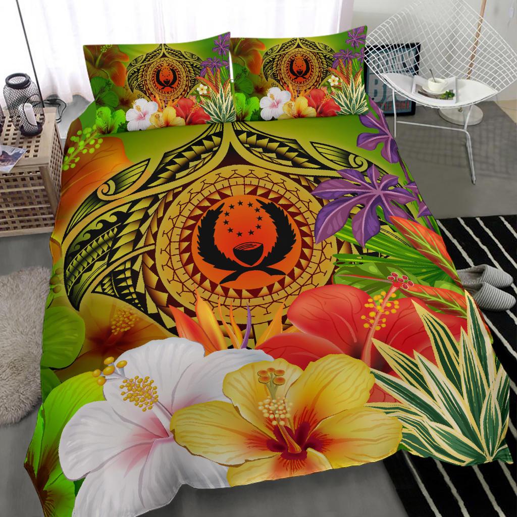 Pohnpei Polynesian Bedding Set - Manta Ray Tropical Flowers (Reggae) - Polynesian Pride