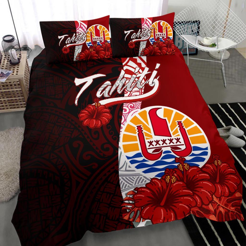Tahiti Polynesian Bedding Set - Coat Of Arm With Hibiscus - Polynesian Pride