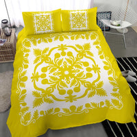 Hawaiian Bedding Set Royal Pattern - Yellow And White - Polynesian Pride