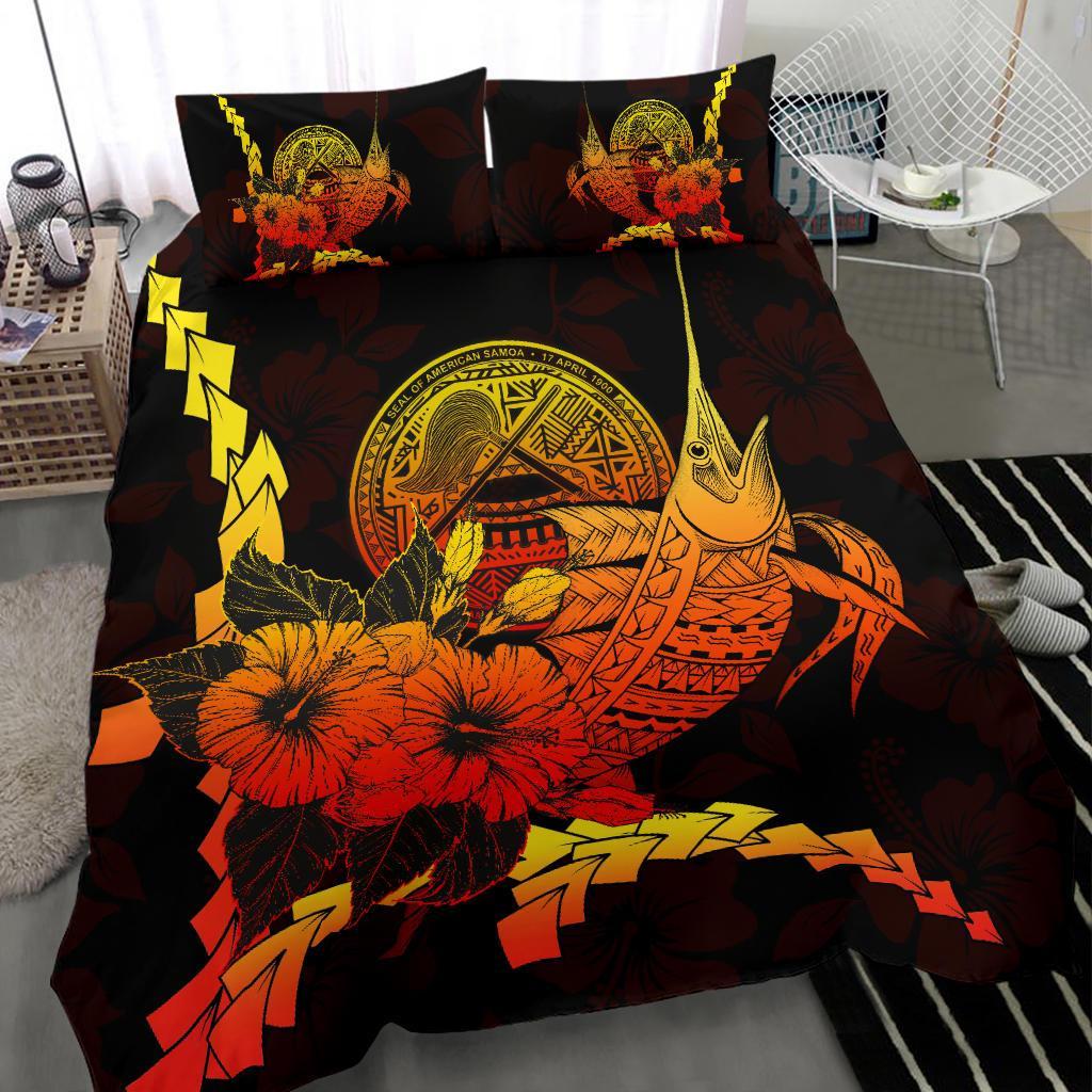 American Samoa Polynesian Bedding Set - Swordfish With Hibiscus - Polynesian Pride