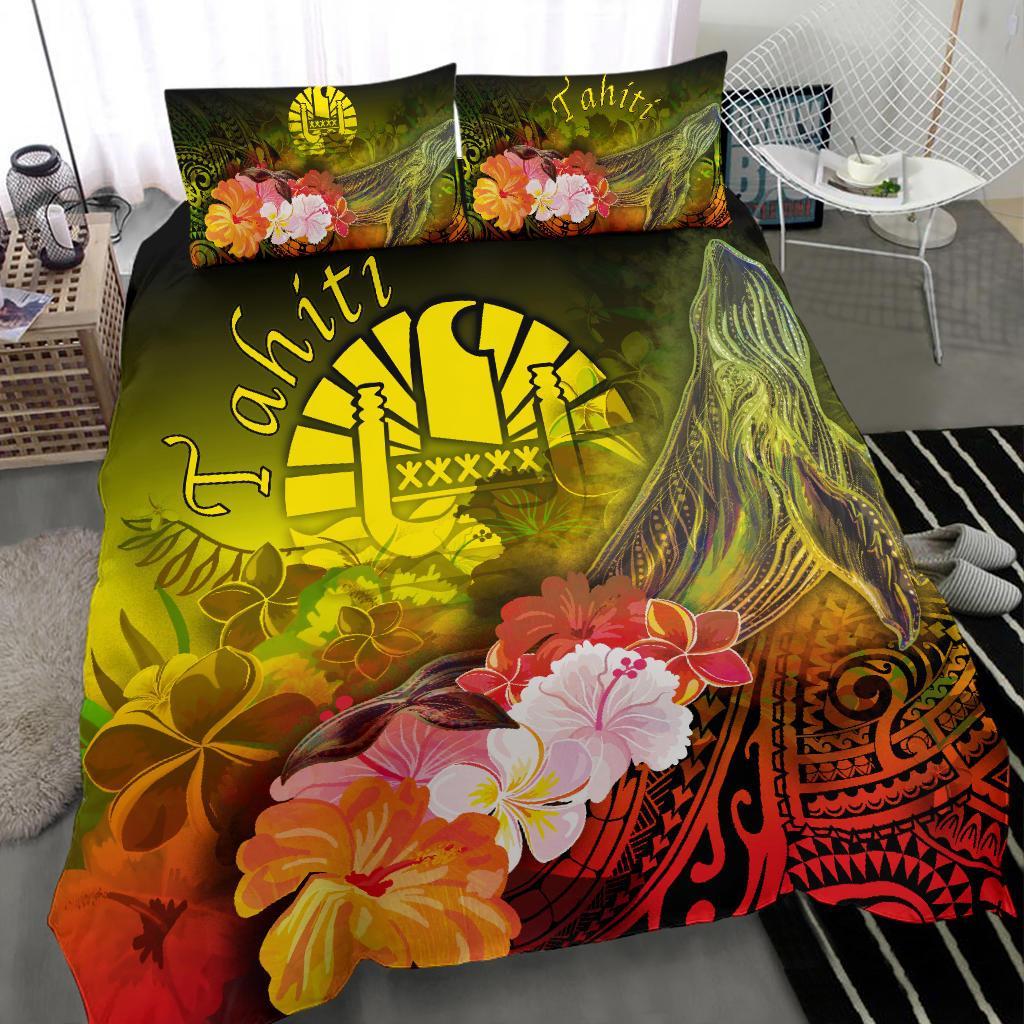 Tahiti Bedding Set - Humpback Whale with Tropical Flowers (Yellow) - Polynesian Pride