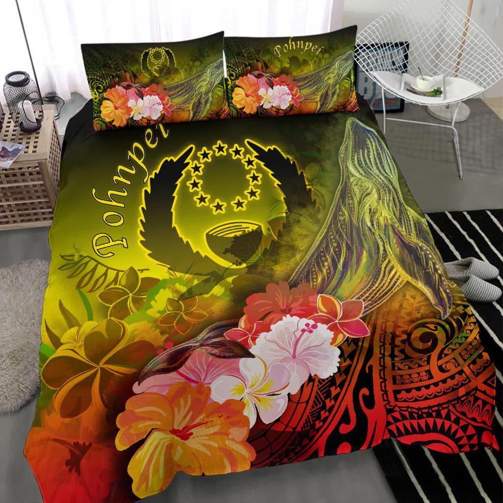 Pohnpei Bedding Set - Humpback Whale with Tropical Flowers (Yellow) - Polynesian Pride