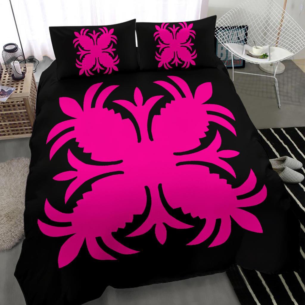Hawaiian Bedding Set Royal Pattern - Black And Pink - A2 Style - Polynesian Pride