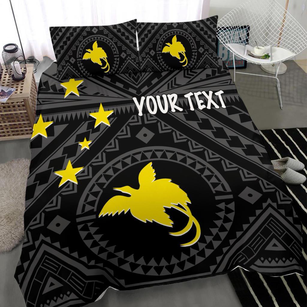 Papua New Guinea Personalised Bedding Set - Flag With Polynesian Patterns (Black) - Polynesian Pride