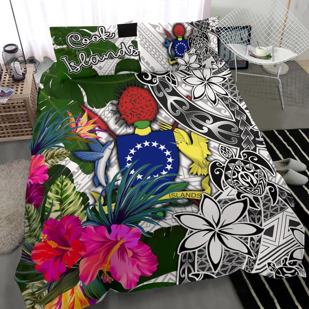 Cook Islands Bedding Set White - Turtle Plumeria Banana Leaf - Polynesian Pride