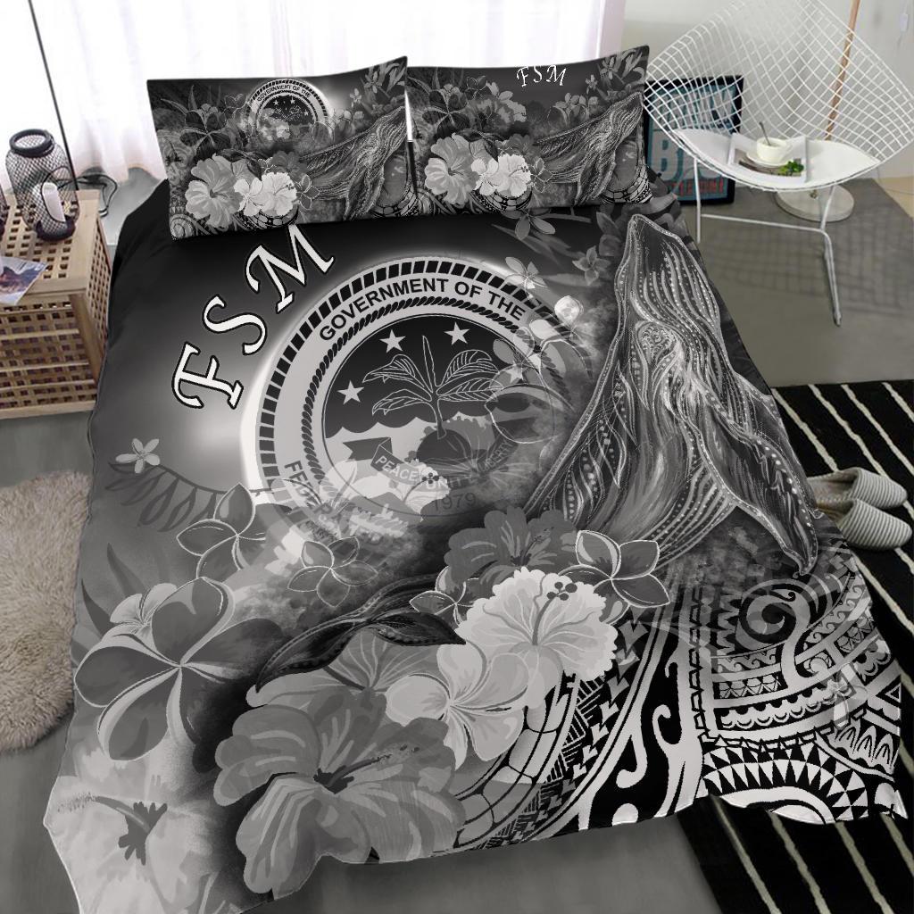 Federated States of Micronesia Bedding Set - Humpback Whale with Tropical Flowers (White) - Polynesian Pride