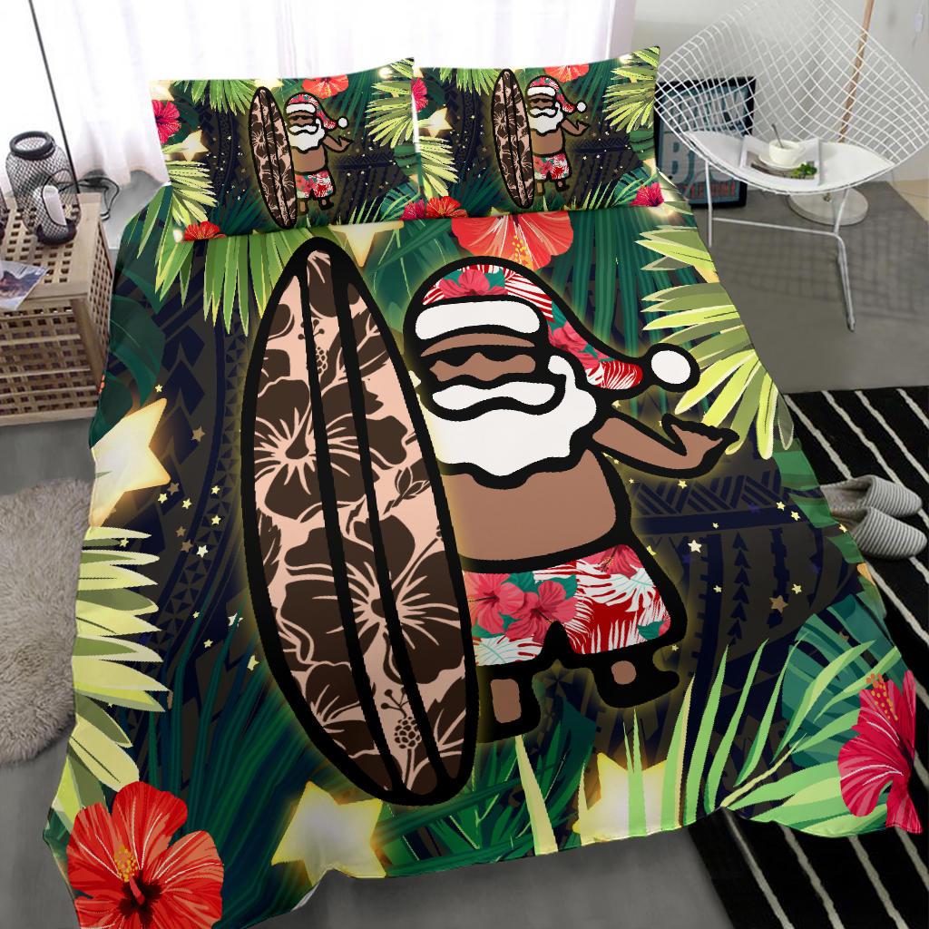 Hawaii Santa Claus Surf Christmas Pattern Bedding Set - AH - Polynesian Pride