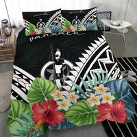 Vanuatu Bedding Set - Vanuatu Coat of Arms & Polynesian Tropical Flowers White - Polynesian Pride