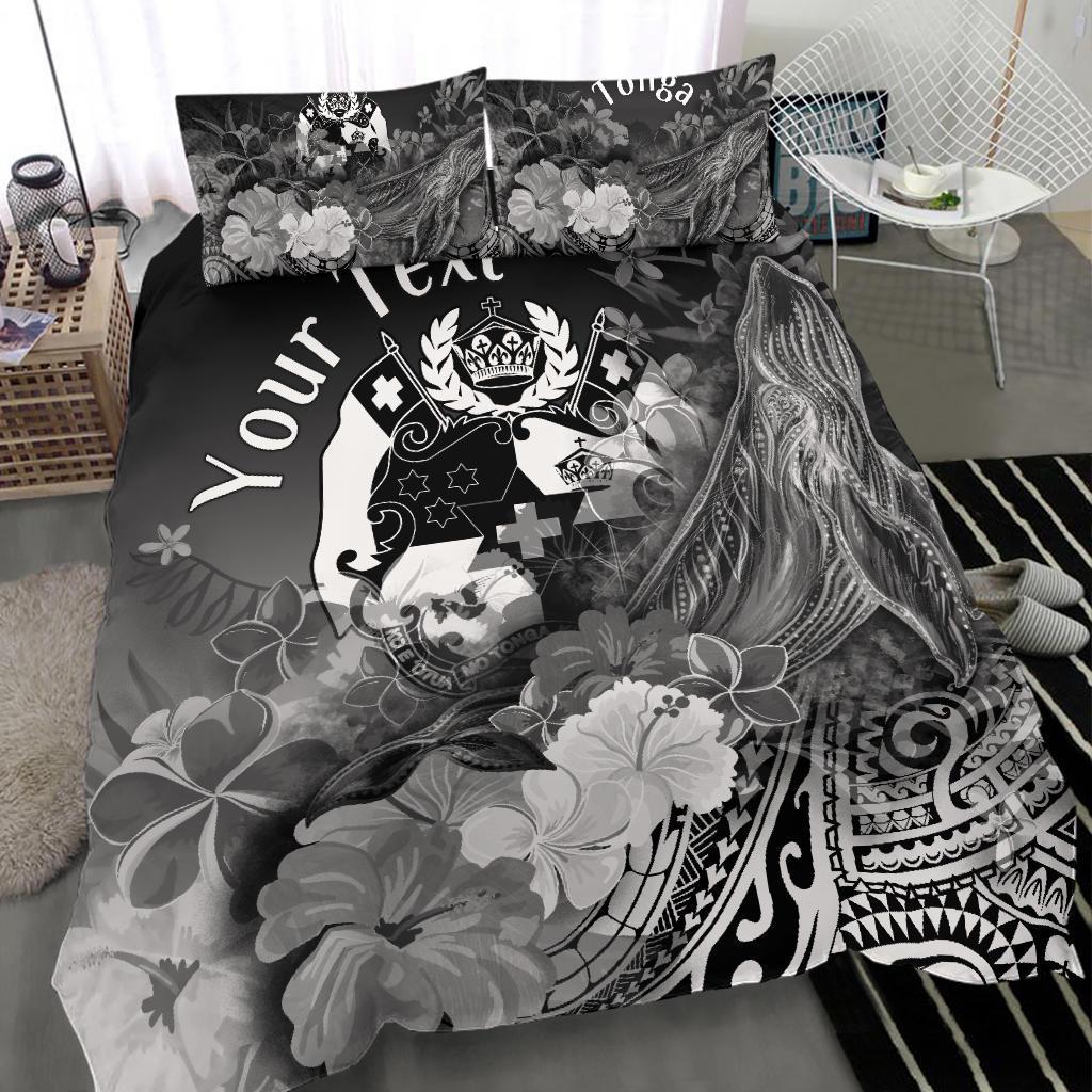 Tonga Custom Personalised Bedding Set - Humpback Whale with Tropical Flowers (White) - Polynesian Pride