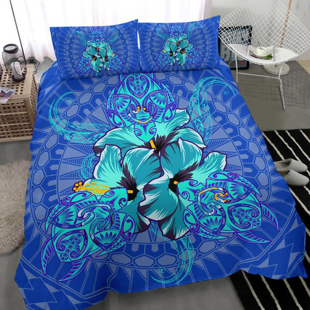 Hawaiian Turtle Hibiscus Polynesian Bedding Set - Blue - Nali Style - AH - Polynesian Pride