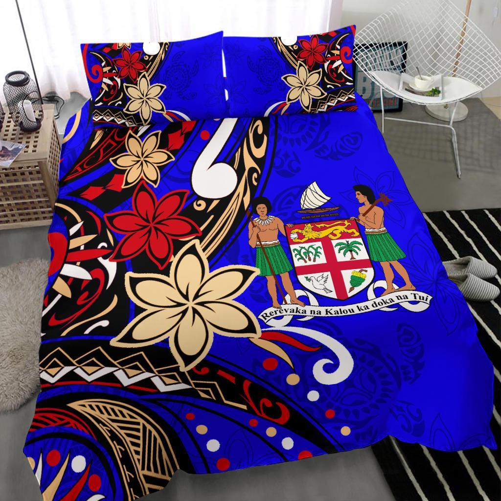 Fiji Bedding Set - Tribal Flower With Special Turtles Blue Color - Polynesian Pride