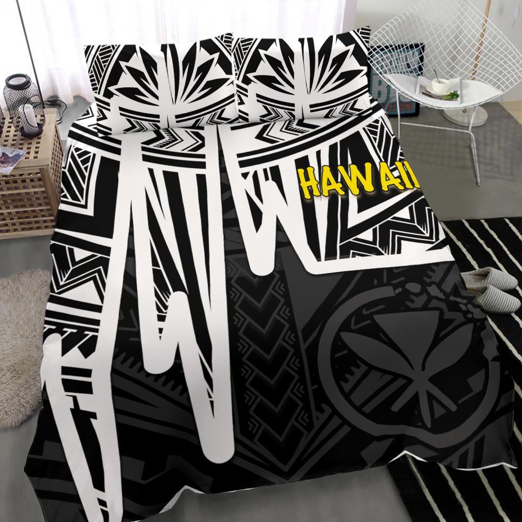 Hawaii Bedding Set - Kanaka Maoli With Polynesian Pattern In Heartbeat Style (Black,White) - Polynesian Pride