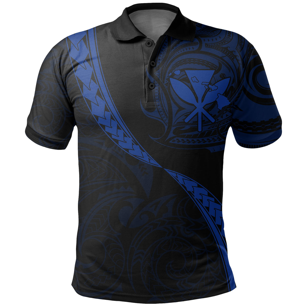 Hawaiian Kanaka Polo Shirt Mano Kihikihi Blue - Polynesian Pride