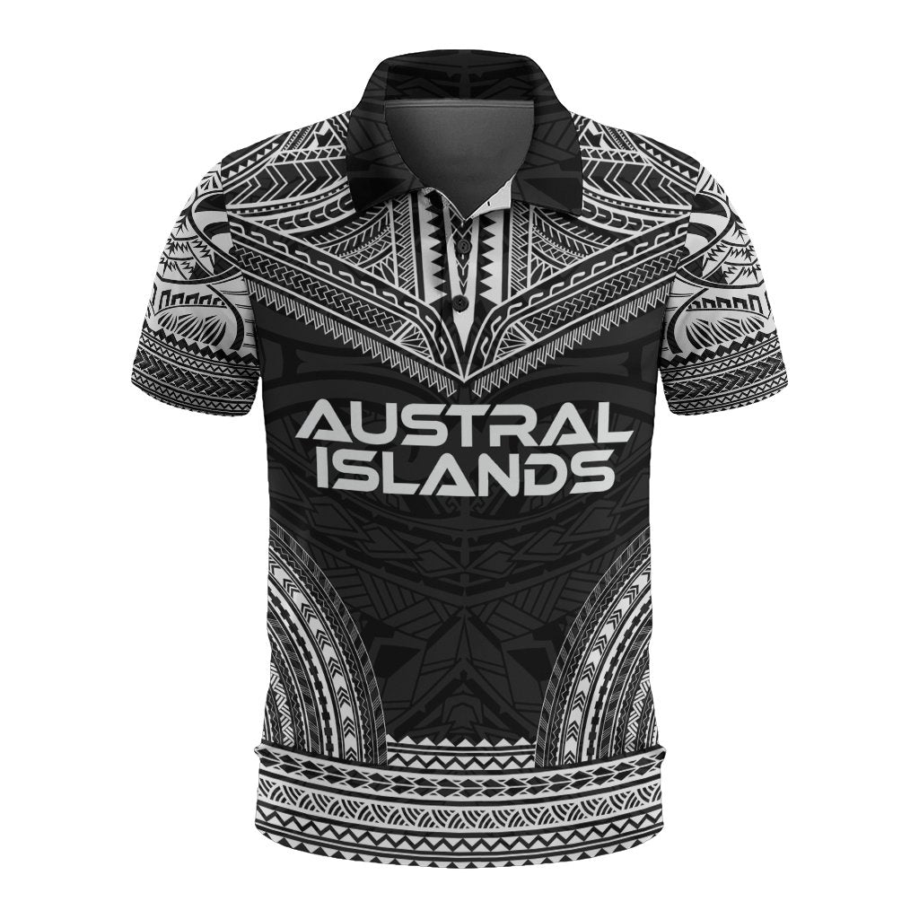 Austral Islands Polo Shirt Tuhaa Pae Flag Polynesian Chief Tattoo Black Version Unisex Black - Polynesian Pride