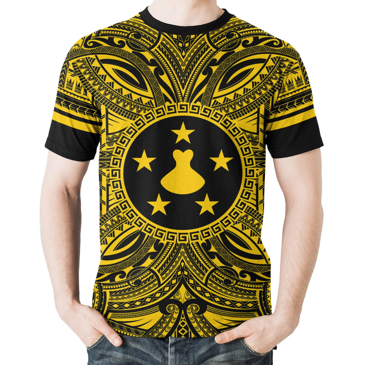 Austral Islands T Shirt Austral Islands Coat of Arms Polynesian Gold Black - Polynesian Pride
