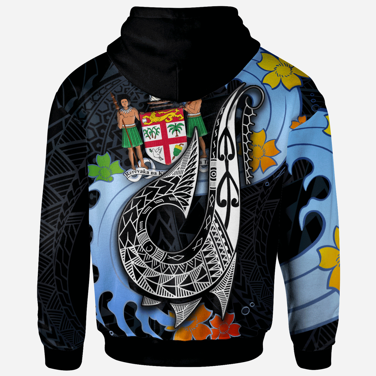 Fiji Zip Hoodie Fish Hooks and Wave - Polynesian Pride