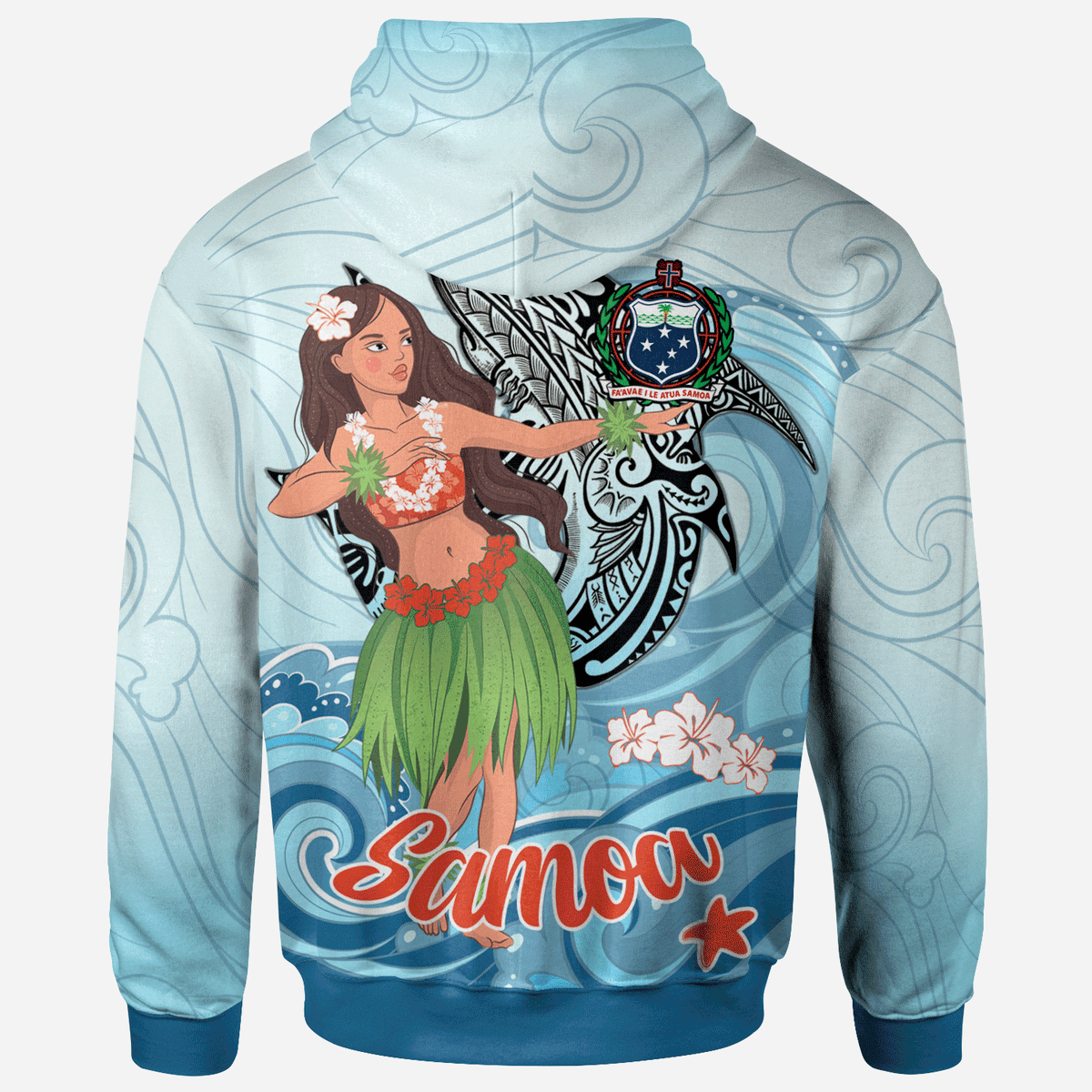 Samoa Zip Hoodie Polynesian Girls With Shark - Polynesian Pride