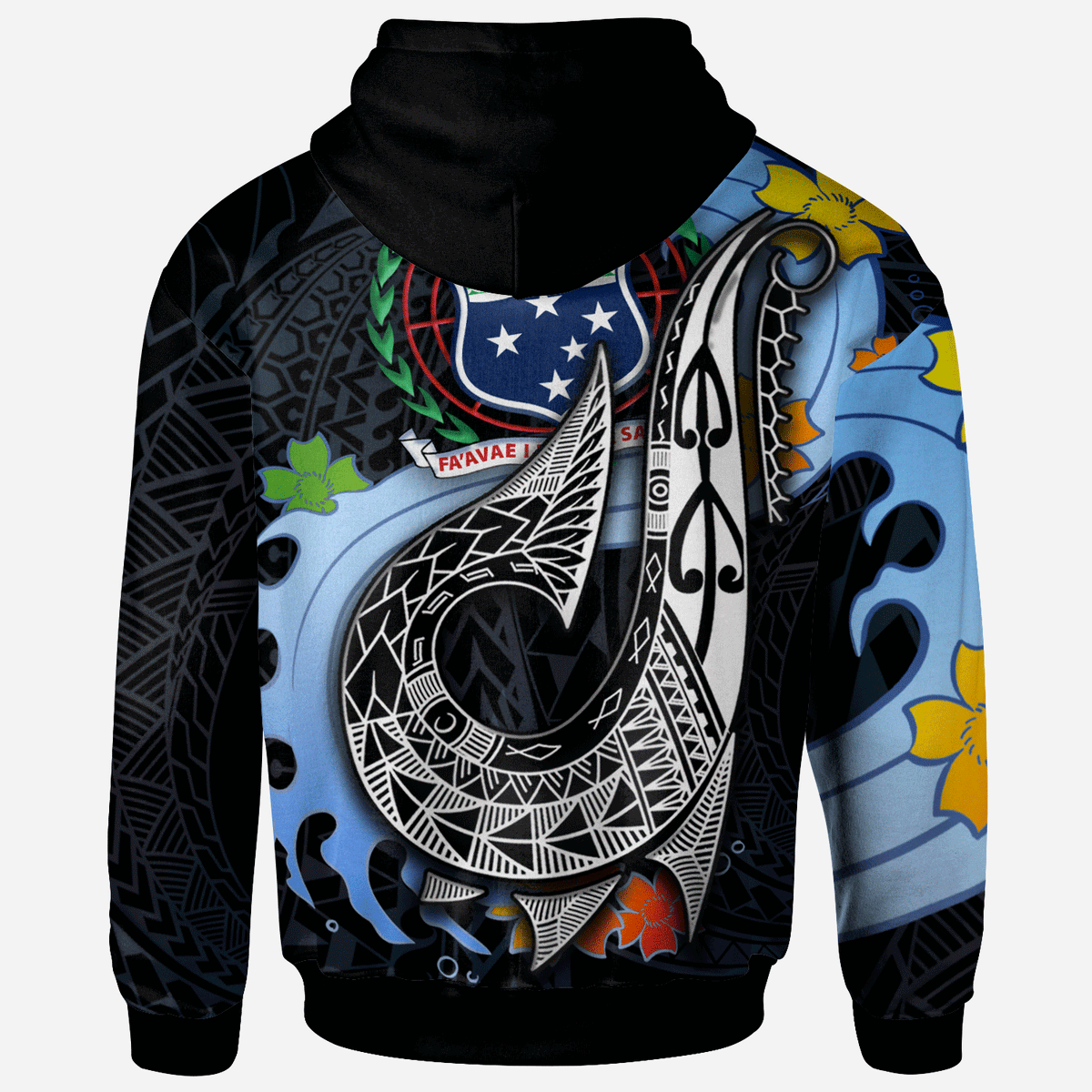 Samoa Custom Hoodie Fish Hooks and Wave - Polynesian Pride