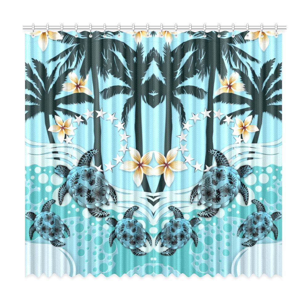 Cook Islands Window Curtain - Blue Turtle Hibiscus One Size cook Window Curtain 50"x96"(Two Piece) Blue - Polynesian Pride