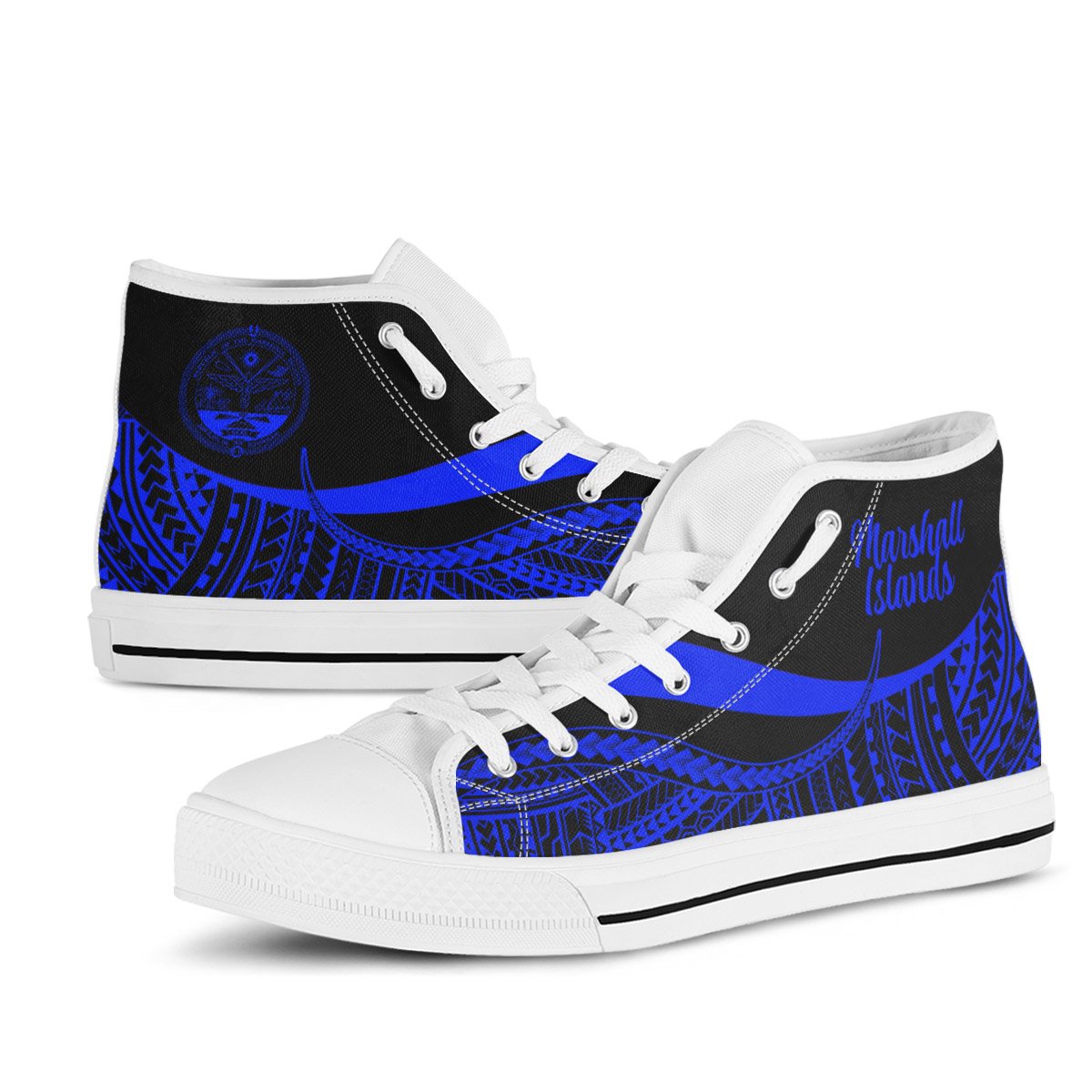 Marshall Islands High Top Shoes Blue - Polynesian Tentacle Tribal Pattern Crest - Polynesian Pride