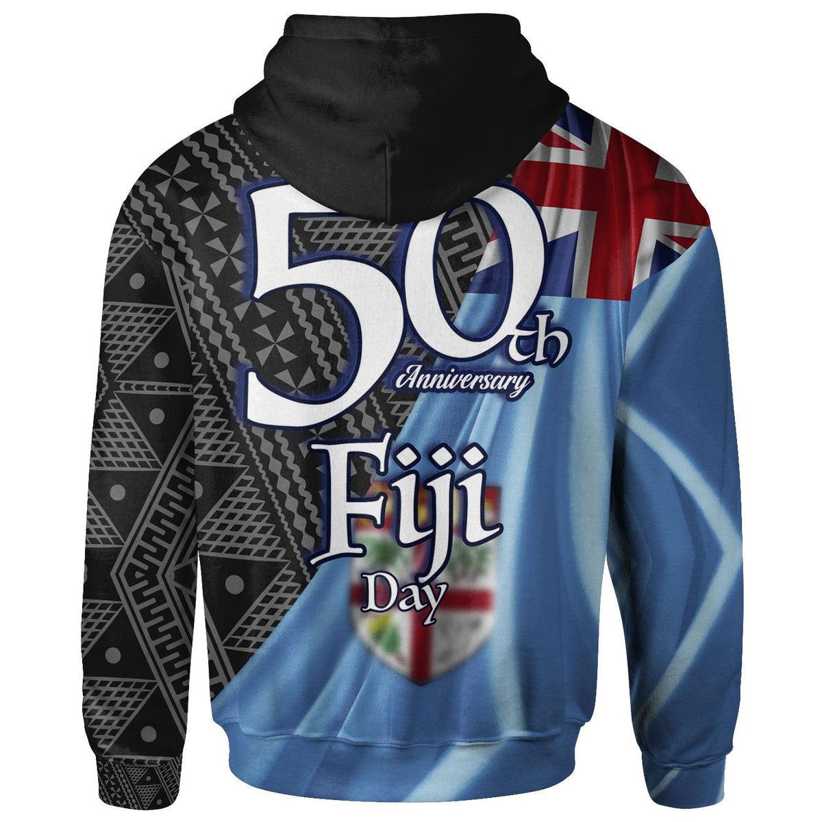 Fiji Zip Hoodie Fiji Day 50th Anniversary With Tapa Patterns - Polynesian Pride