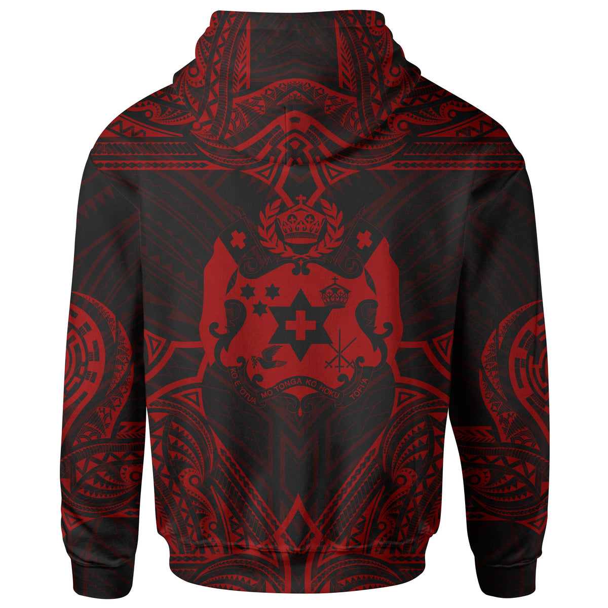 Tonga Zip up Hoodie Coat of Arms With Patterns Red Color - Polynesian Pride