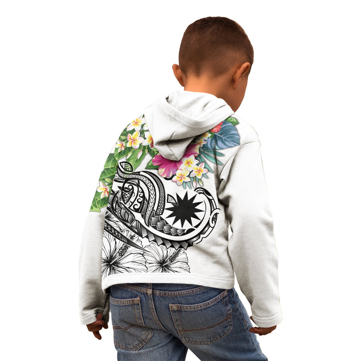 Nauru Polynesian Zip up Hoodie Summer Plumeria (White) - Polynesian Pride