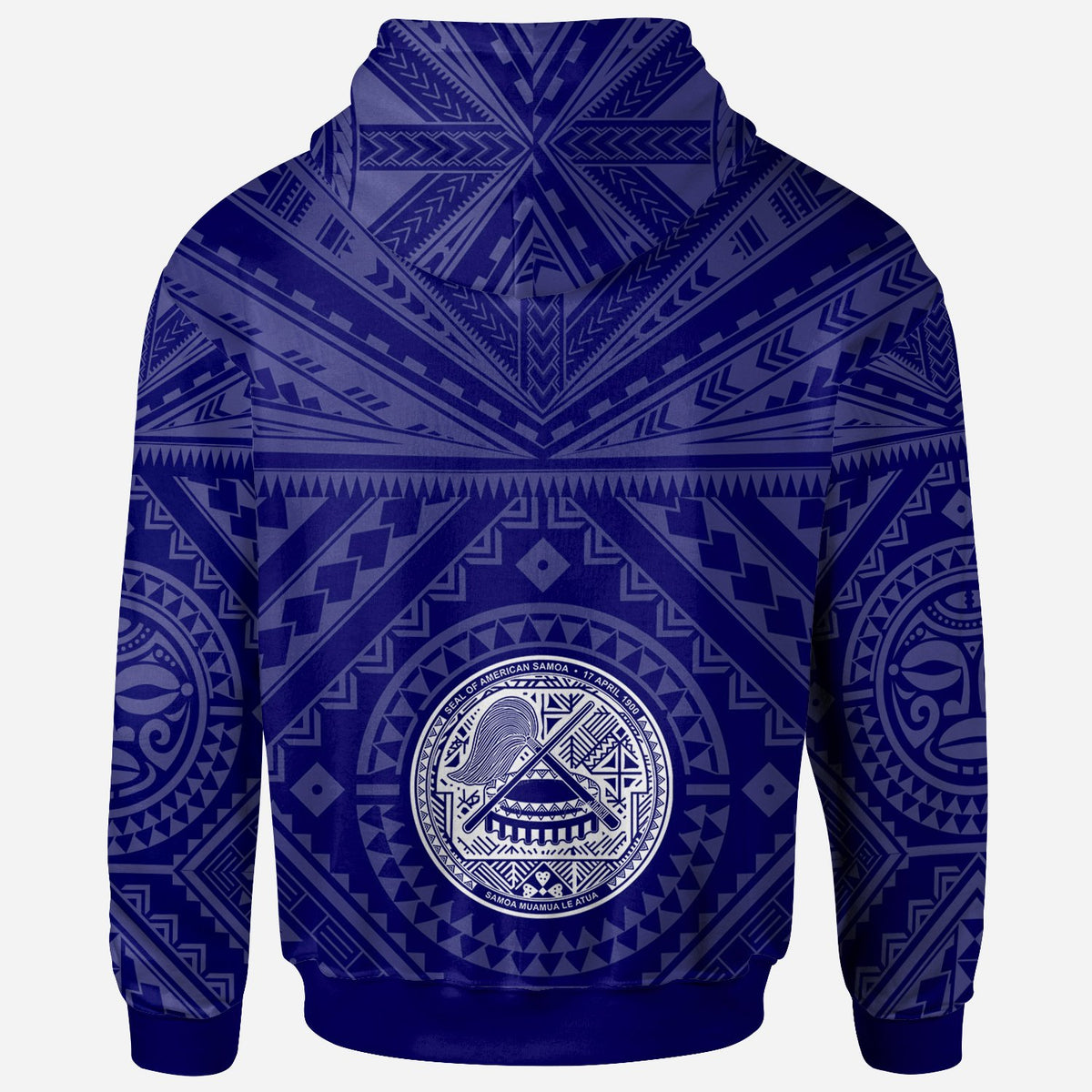 American Samoa Custom Zip up Hoodie Seal In Polynesian Tattoo Style (Blue) - Polynesian Pride