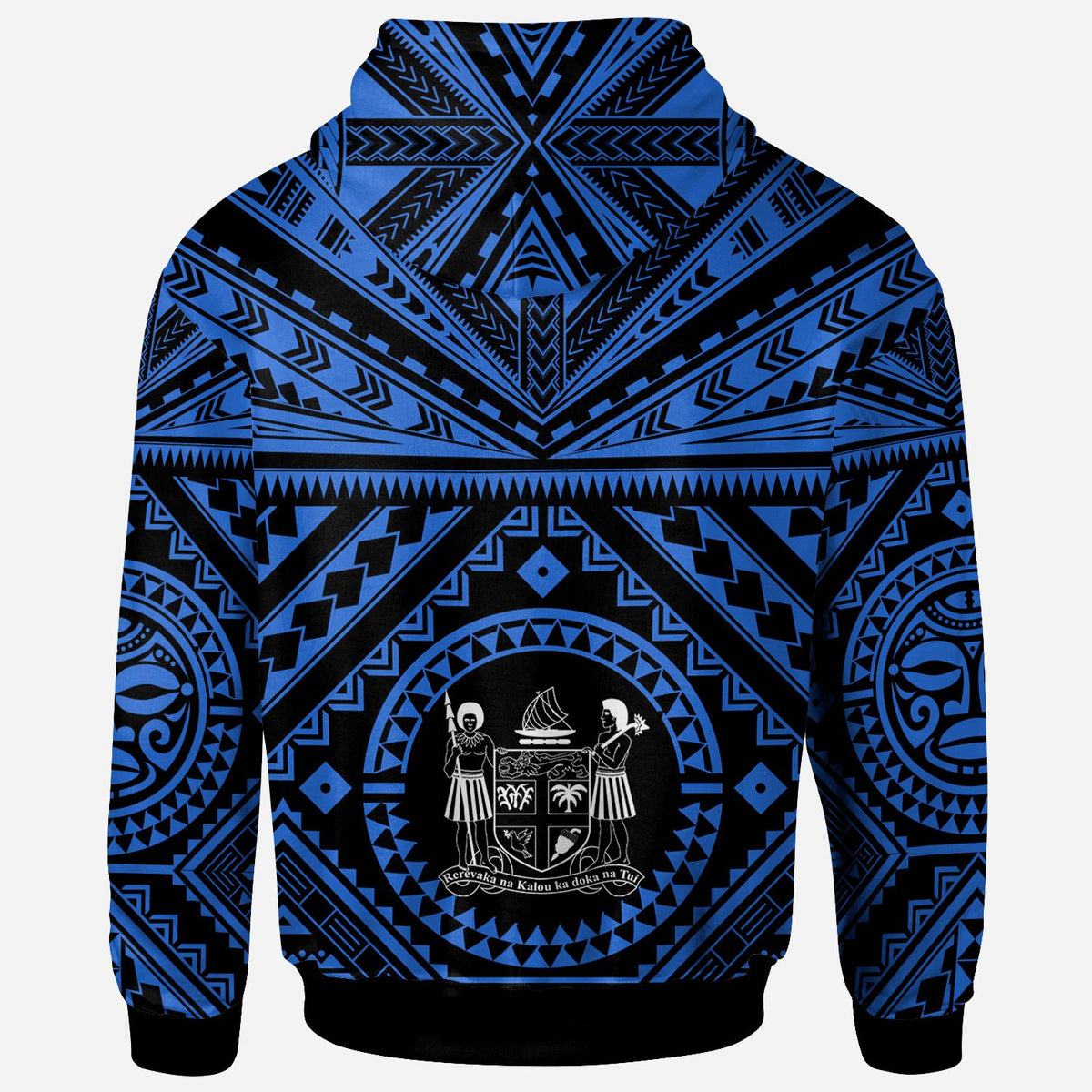 Fiji Custom Zip up Hoodie Fiji Seal With Polynesian Tattoo Style (Blue) - Polynesian Pride