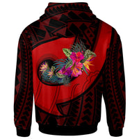 Samoa Zip up Hoodie Polynesian Hook and Hibiscus (Red) - Polynesian Pride