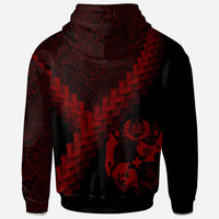 Tonga Zip up Hoodie Tonga Coat of Arms With Polynesian Tattoo Red - Polynesian Pride