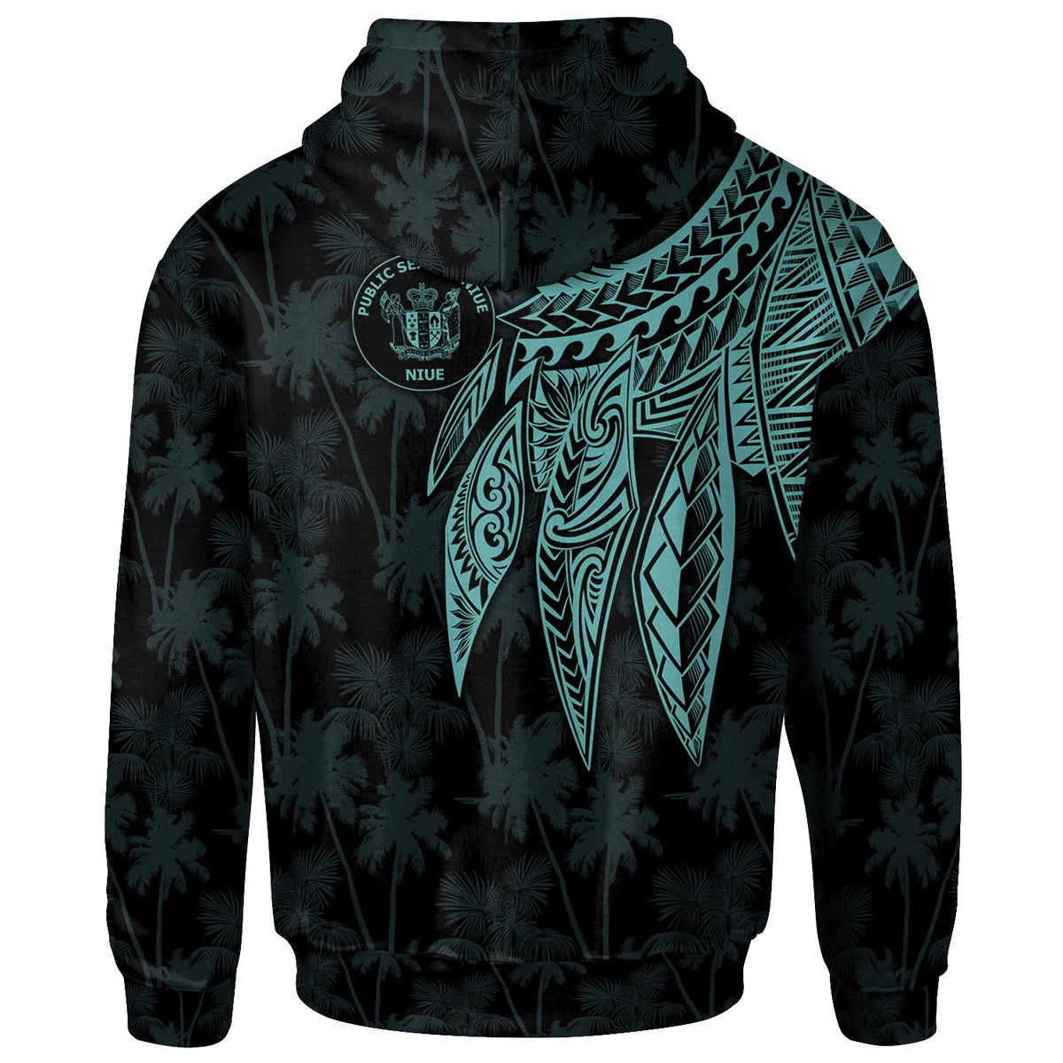 Niue Zip up Hoodie Polynesian Wings (Turquoise) - Polynesian Pride